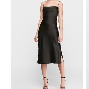 Express satin cowl neck midi slip dress